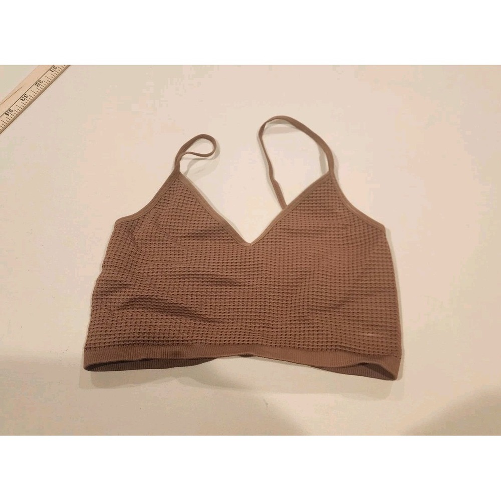 Bozzolo Womens S/M Bralette Bra Mauve/Brown Waffle Knit Crop Tank Top